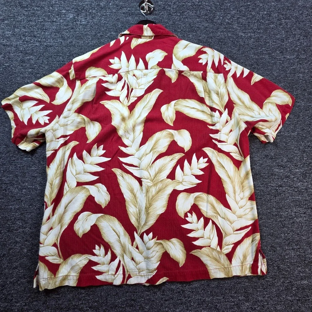 Caribbean Joe Button Down Shirt Mens XL Red Tropical Leaf Rayon Aloha Vacation‎